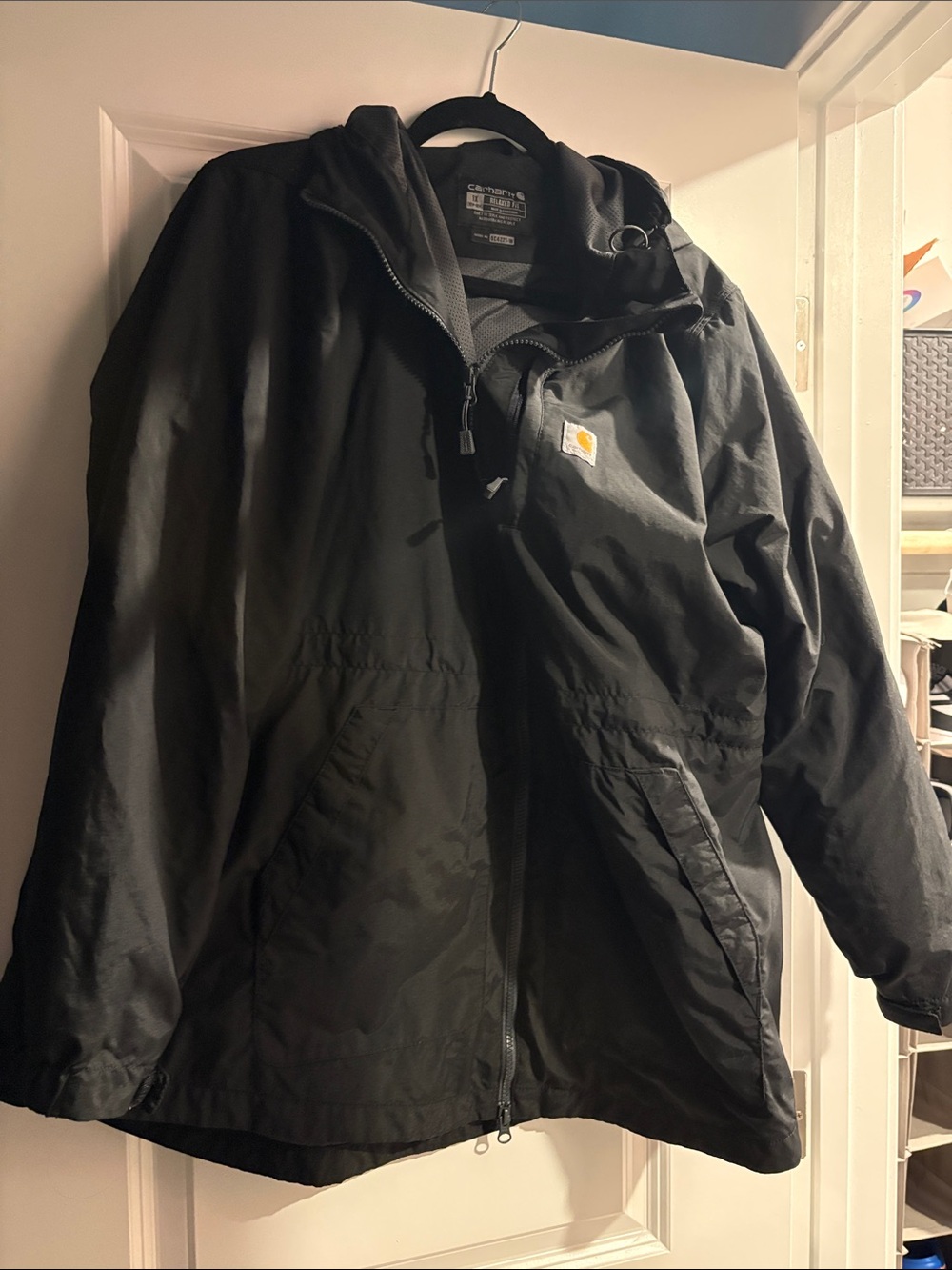 Carhartt Black Hooded Zip Jacket with Chest Logo Patch